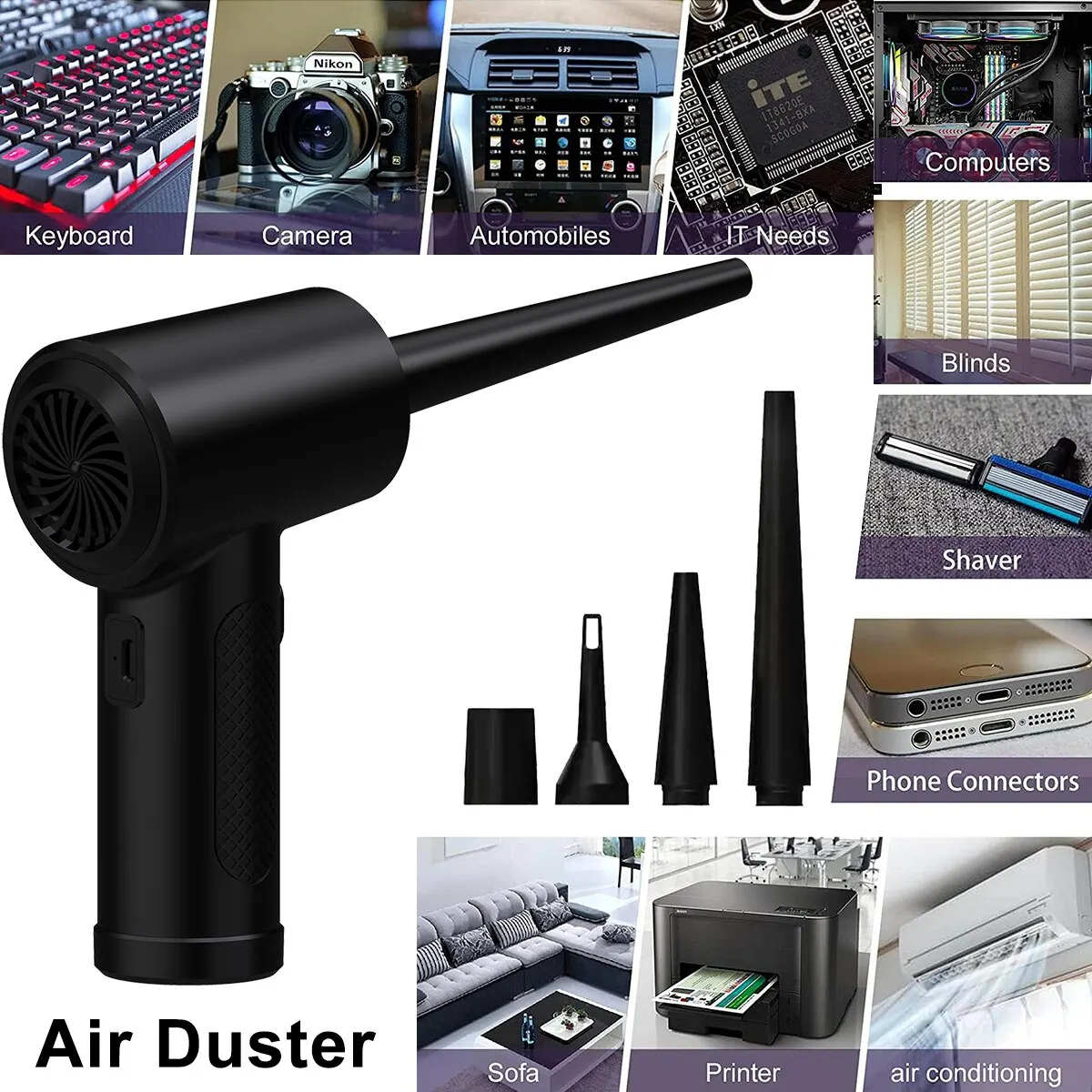 Compressed Air Duster for Computers Protable Cordless Air Blower Computer Cleaning with LED Light for PC Keyboard Crumbs Car image_2