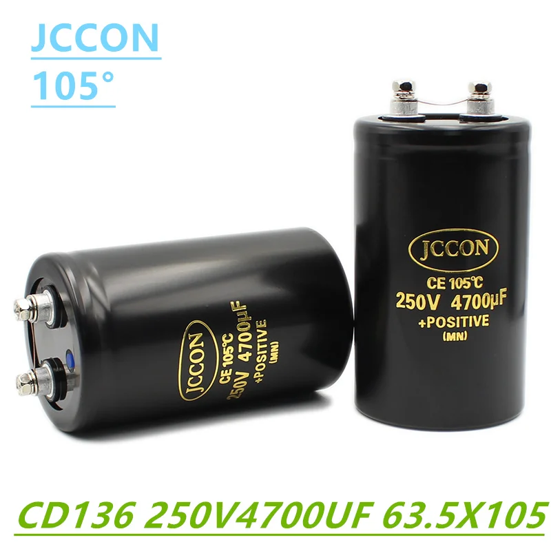 

JCCON 250v4700UF Aluminum Bolt screw Audio Filtering Electrolytic Capacitor 105 ℃ 63.5x105mm CD136 Inverter Elevator Capacitor