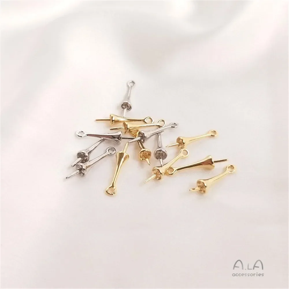 걸이식 하프 홀이 있는 구리 도금 금, 옥 크리스탈 진주 거치대, DIY 수제 헤드피스 귀걸이, 걸이식 펜던트 거치대, C068