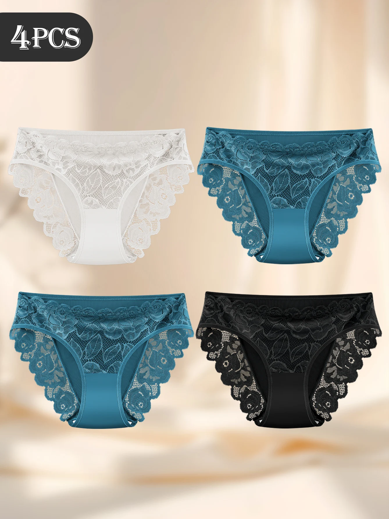 4-Pack Women’s Lace Underwear - Comfortable Fit, Full Coverage, Breathable, Soft Design for Everyday Comfort