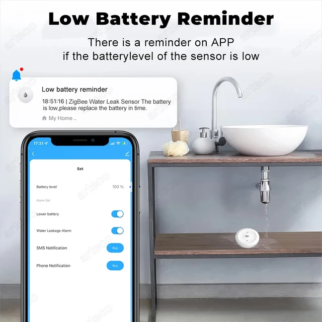 TUYA Zigbee Water Leak Detector Water Flood Sensor Smart Life APP Remote Monitoring Flood Alarm Overflow Security Protection 6
