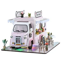 DIY Wooden Miniature Model Kit Flower Cart Casa Doll Houses 3D Puzzle Dollhouse With Furniture LED Lights for Friends Gifts 1