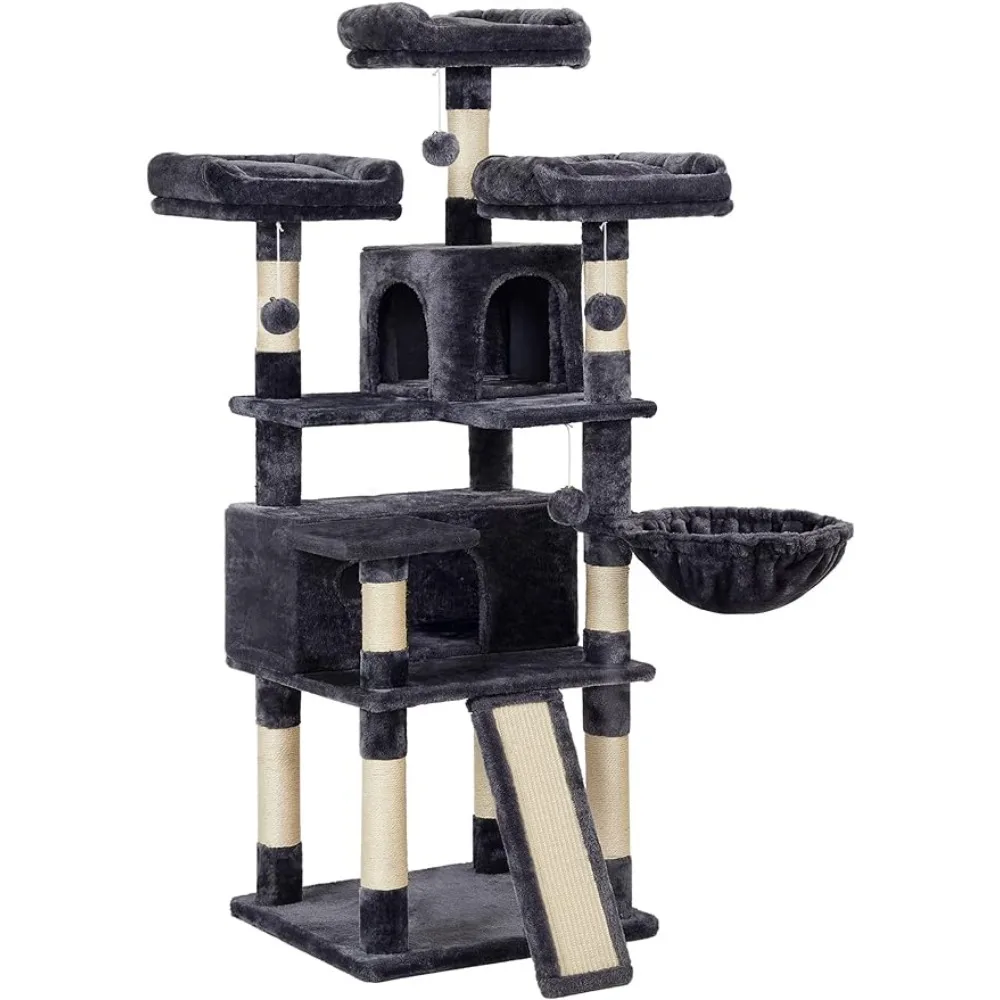 

Cat Tree, Large Cat Tower, Cat Condo with Scratching Posts, Board, 2 Caves, 3 Plush Perches, Activity Center, 66.5 Inches,