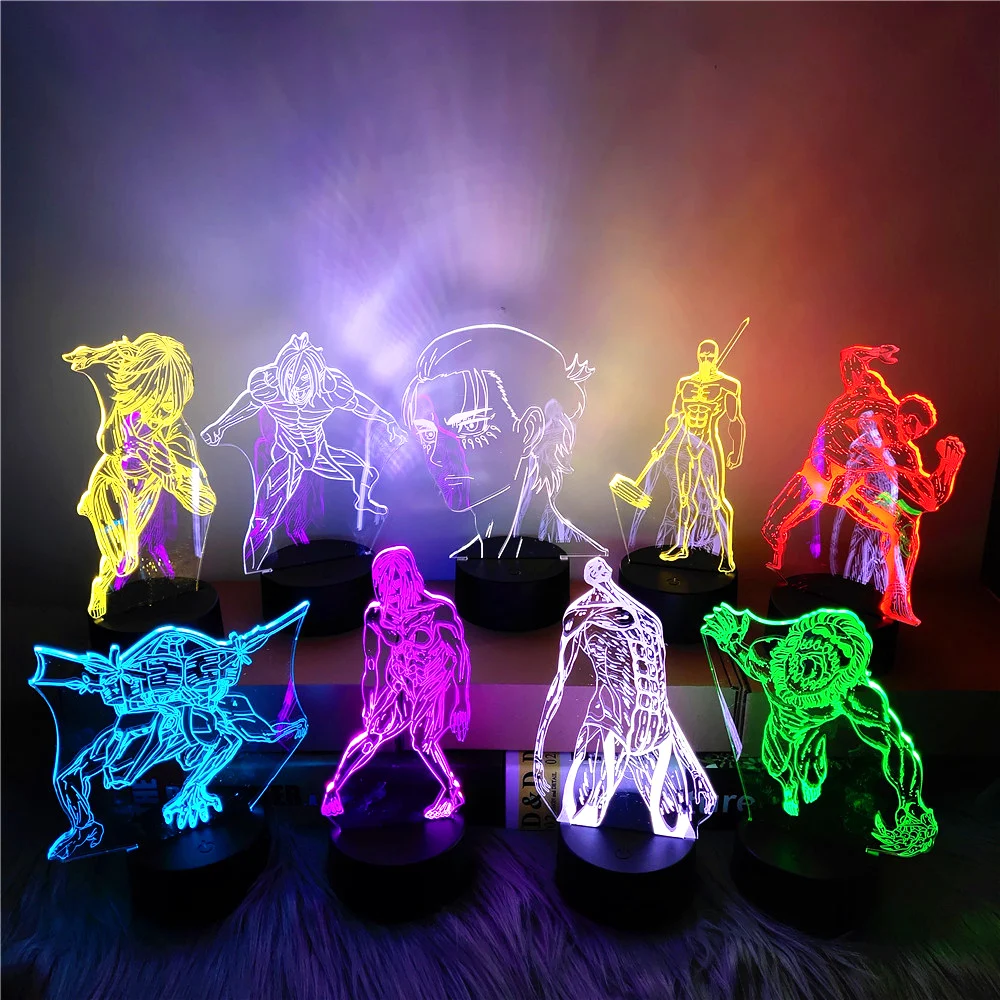 3D Anime Attack on Titan LED Night Lights Levi Eren Mikasa Armin Shingeki no Kyojin Colorful RGB Lighting Lampara Visual Lamp