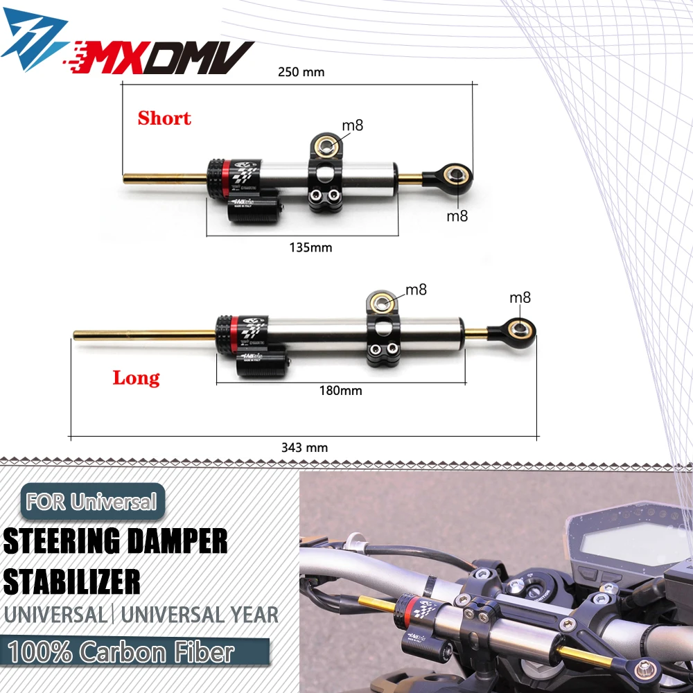 

Универсальный Регулируемый стабилизатор рулевого демпфера из углеродного волокна для Yamaha MT10 MT-07 MT09 ZX6R CBR650R 342 мм 255 мм