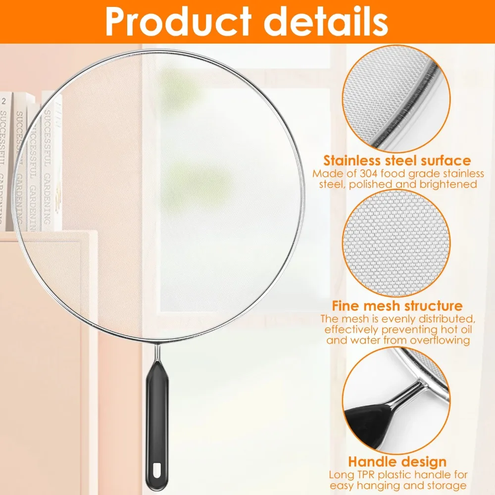1pcs Hot Sale 21cm/25cm/29cm/33cm Stainless Steel Splatter Screen Mesh Pot Lid Cover Silver Oil Frying Pan Lid Cooking Tools