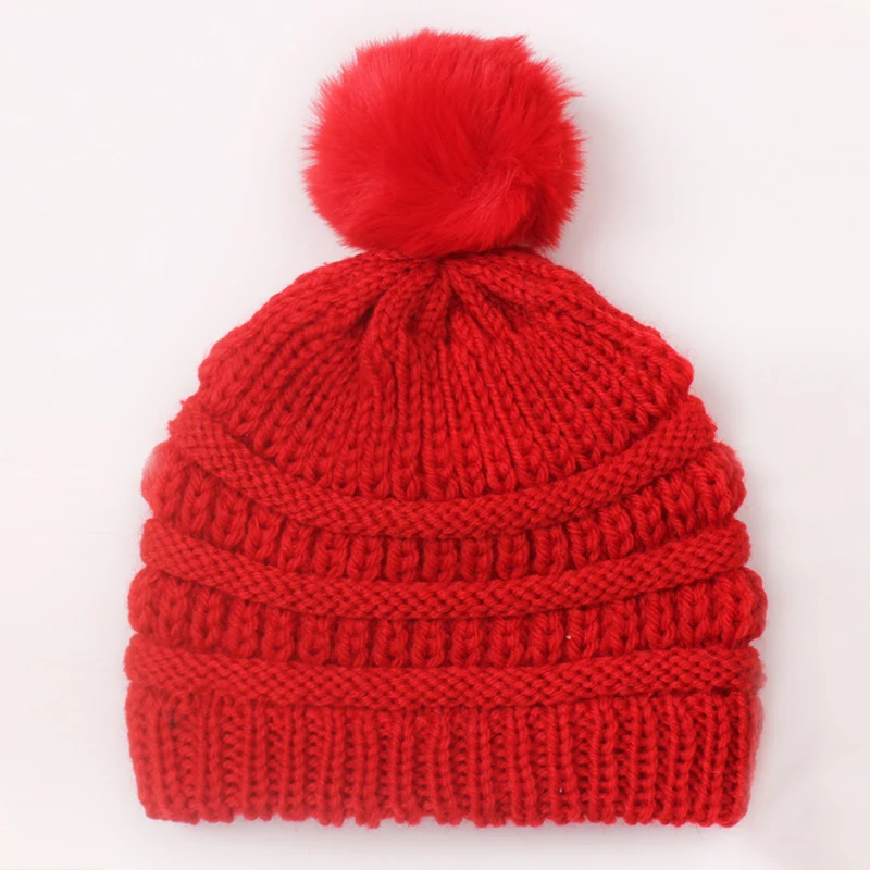 

Winter Unisex Fur Pompon Hat For Kids Boys Girls Knitted Baby Caps With Pompom Bonnet Elastic Beanies Children's Accessories