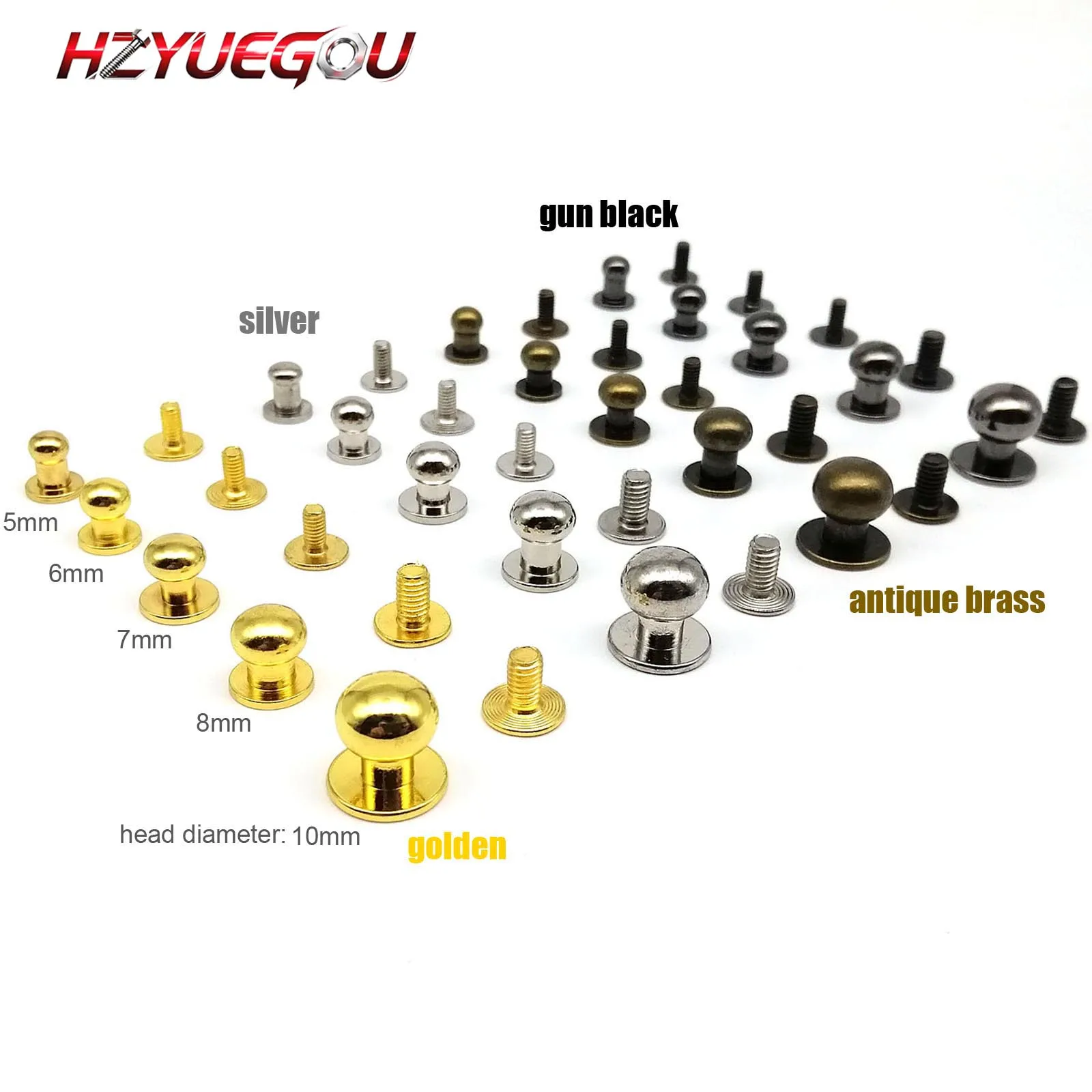HZYUEGOU Massiver Messing-Kupfer Rundkopf-Lederbeutel-Handtaschen-Gürtelriemen Chicago-Schraubnieten-Nieten-Stecknieten