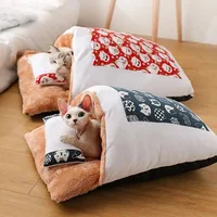 Japanese Deep Sleep Cave for Cats and Dogs, Warm Sleeping Bag, Removable Pet House, Nest Cushion with Pillow, Winter