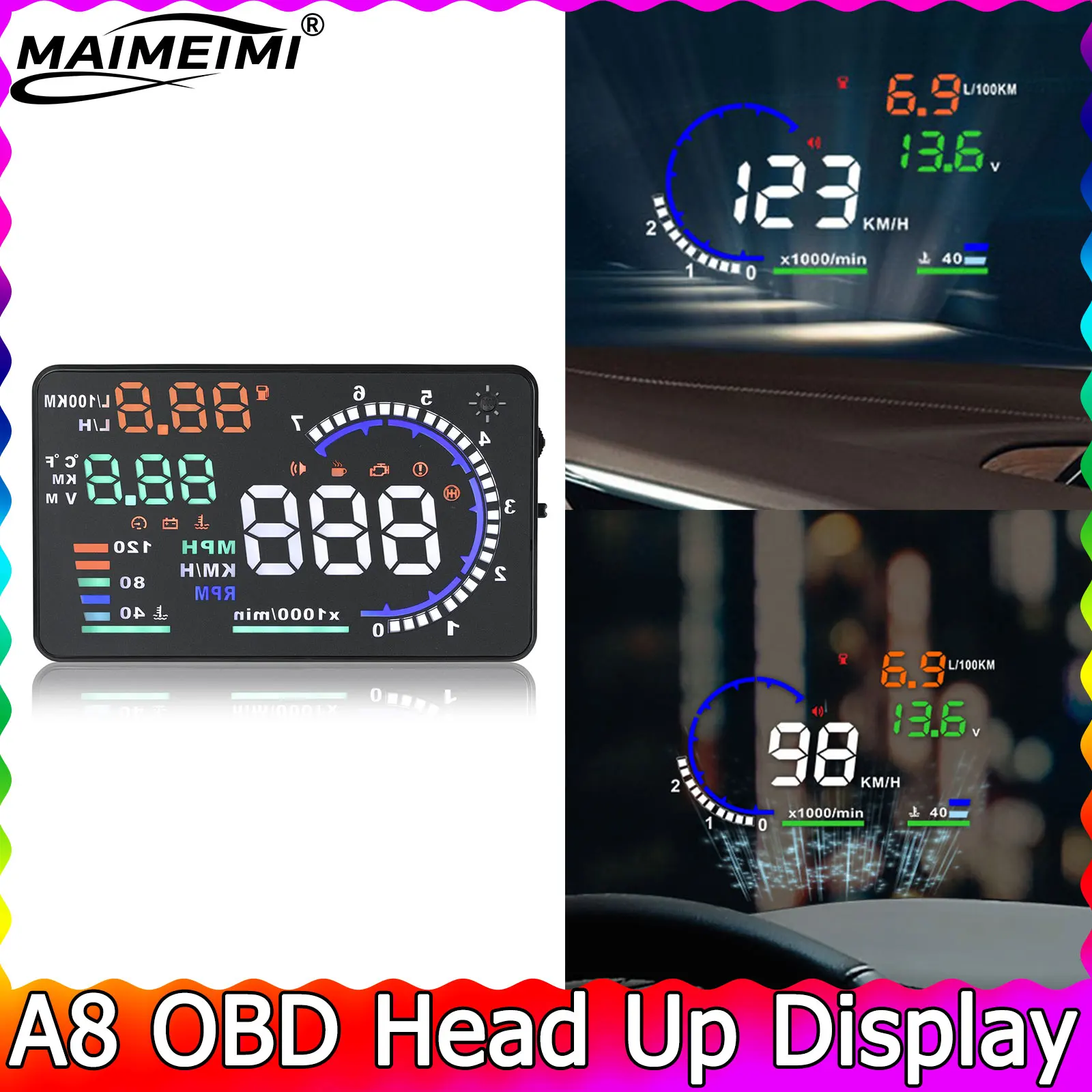 Speed windshield projector A8 OBD HUD car head up display