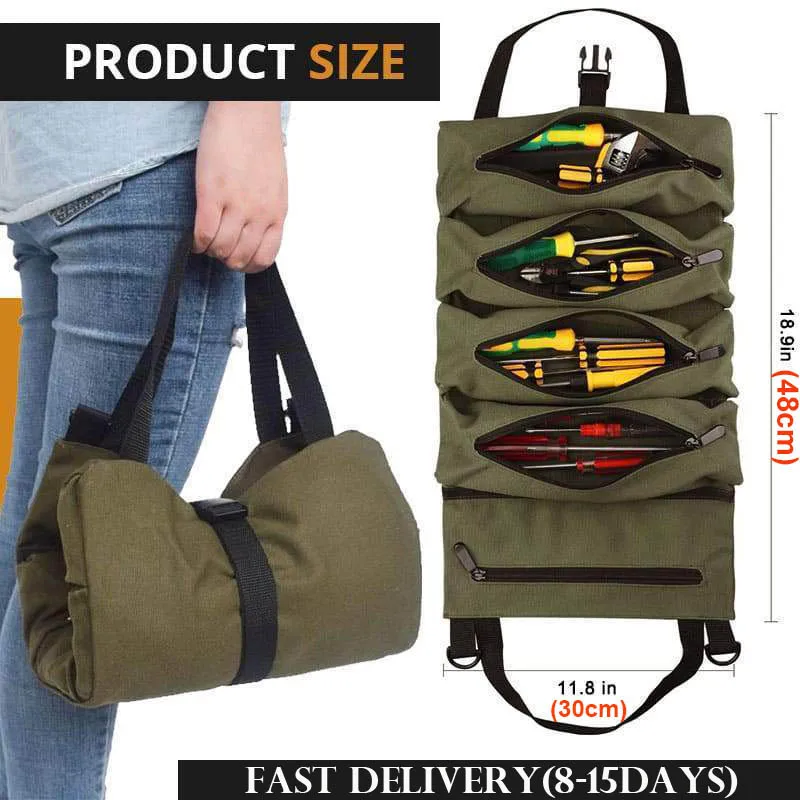 

Working Tool Bag Roll Tool Roll Multi-Purpose Tool Roll Up Bag Wrench Roll Pouch Hanging Tool Zipper Carrier Tote Outdoor Kit