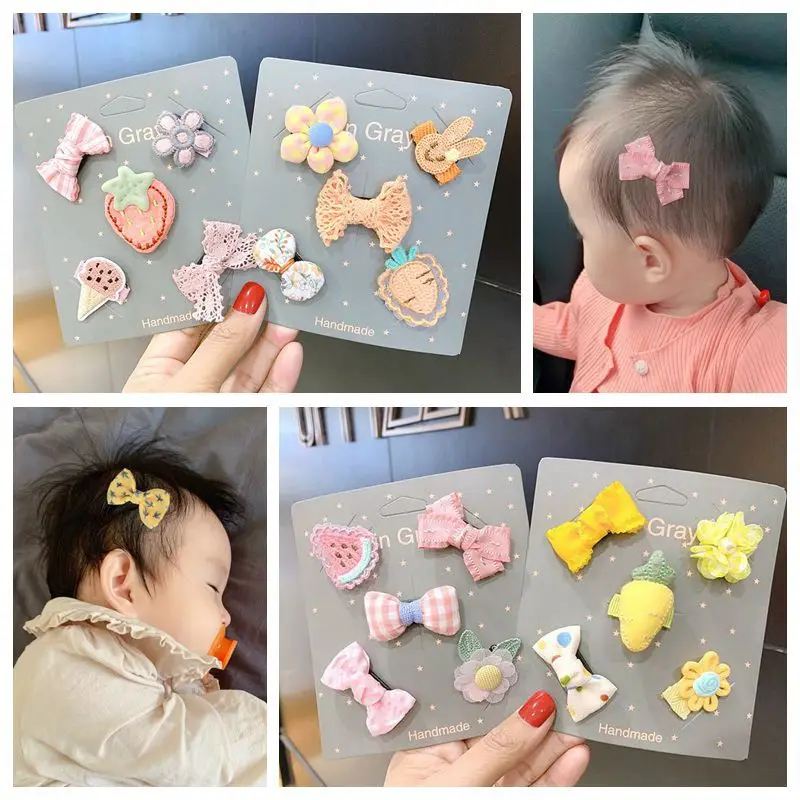 new born baby accessories	 5pcs Cute Cartoon Hair Clip for Baby Girls Mini Bowknot Barrettes Lace Hairpins Baby Hair Accessories заколки для девочек 2022 Baby Accessories best of sale