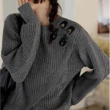 

Fashion Trend All-match Solid Color Autumn and Winter New Retro Lazy Style Irregular Korean Loose Simple Sweater Sweater