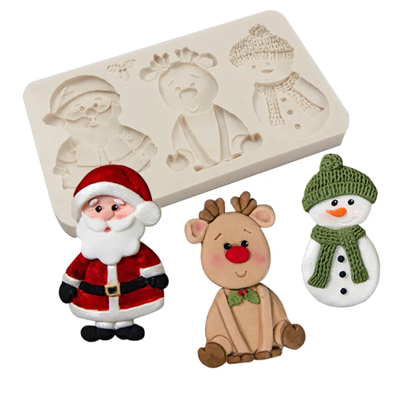 

Christmas Cake Silicone Molds 3D Reindeer/Santa Claus/Snowman Shaped Fondant Cake Decorating Mould Baking Accessories Tool Gift