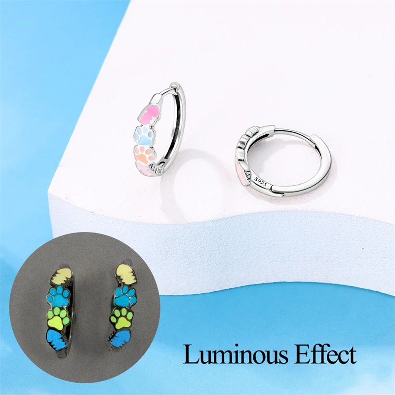 Silver Earrings Womens Earrings 925 Silver Colorful Cute Cat Claw Heart Shaped Rhomboid Luminous Dopamine Earrings For Women Fashion Party Jewelry Gift