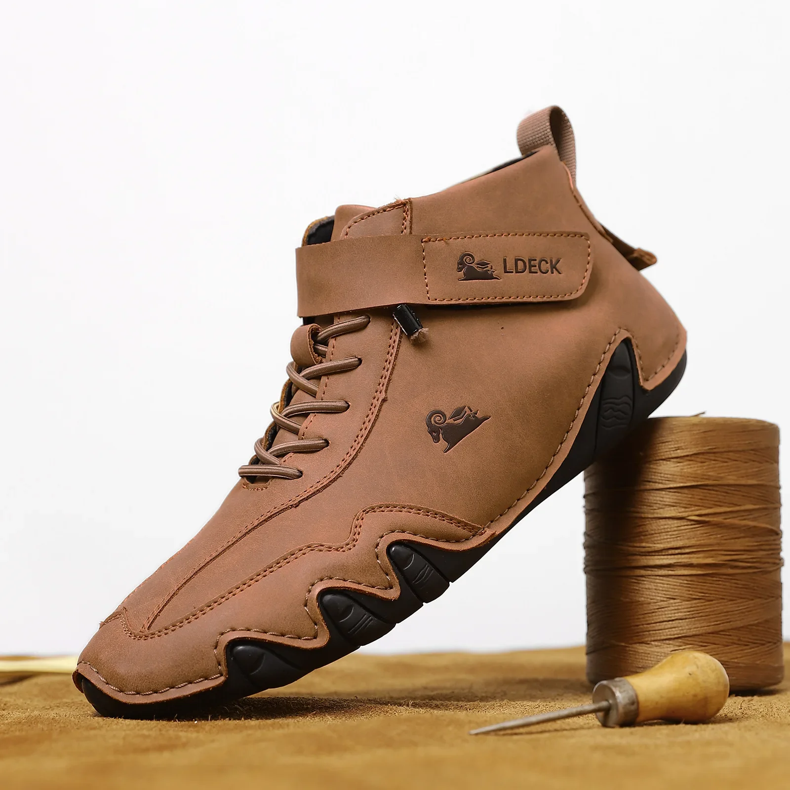 Men Leather Boots Mid Top Lace Up Ankle Waterproof Winter Motorcycle Sports