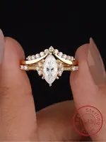 925 Sterling Silver Sparkling Marquise Round Crown Zircon Ring Set For Women Engagement Wedding Luxury High Quality Fine Jewelry