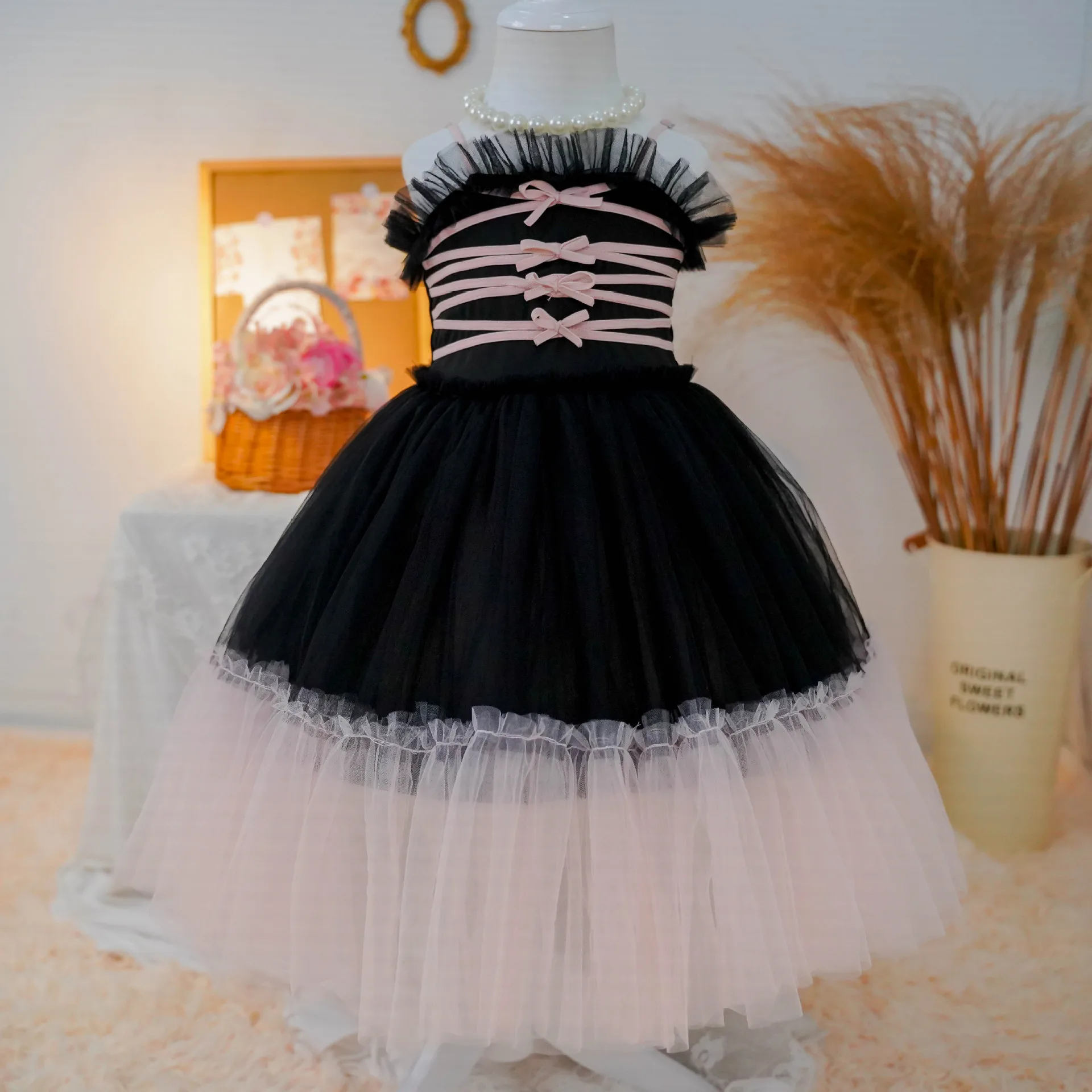 Black Swan Pink Stitching 2022 Girls Dress Ballet Dress Birthday Party Princess Dress