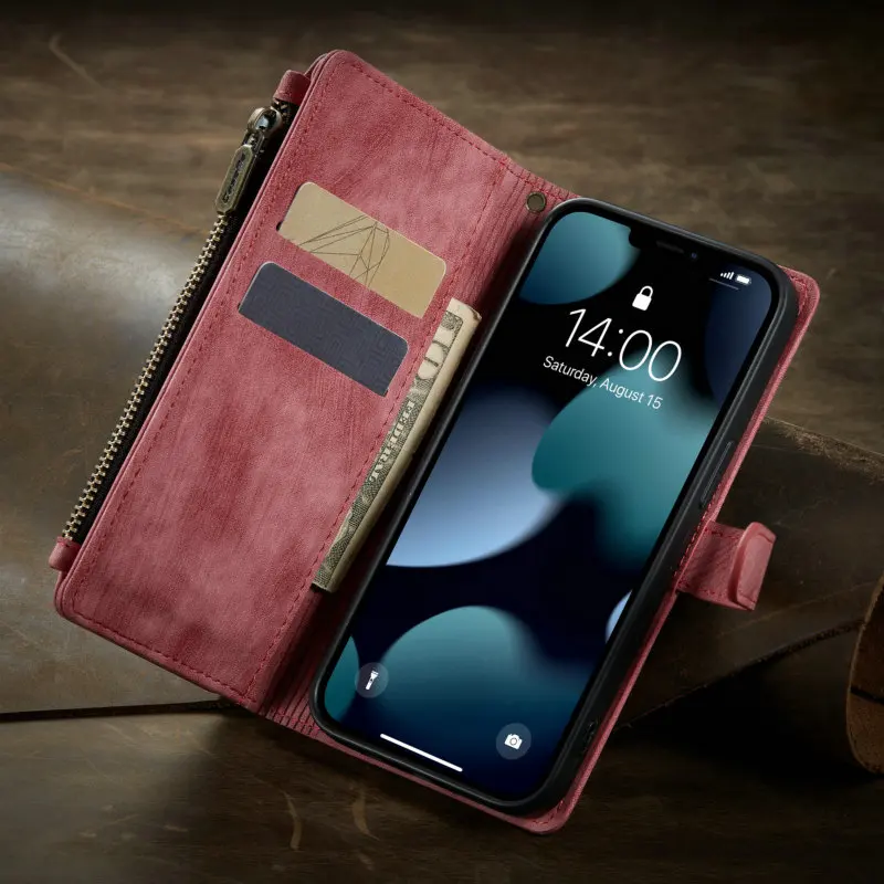 Wallet Case For iPhone 15 14 Pro Max 11 12 13 Xs 7 8 Plus 10 Card Slot Women Men Strap Leather Case For iPhone 15 Pro Max Cases