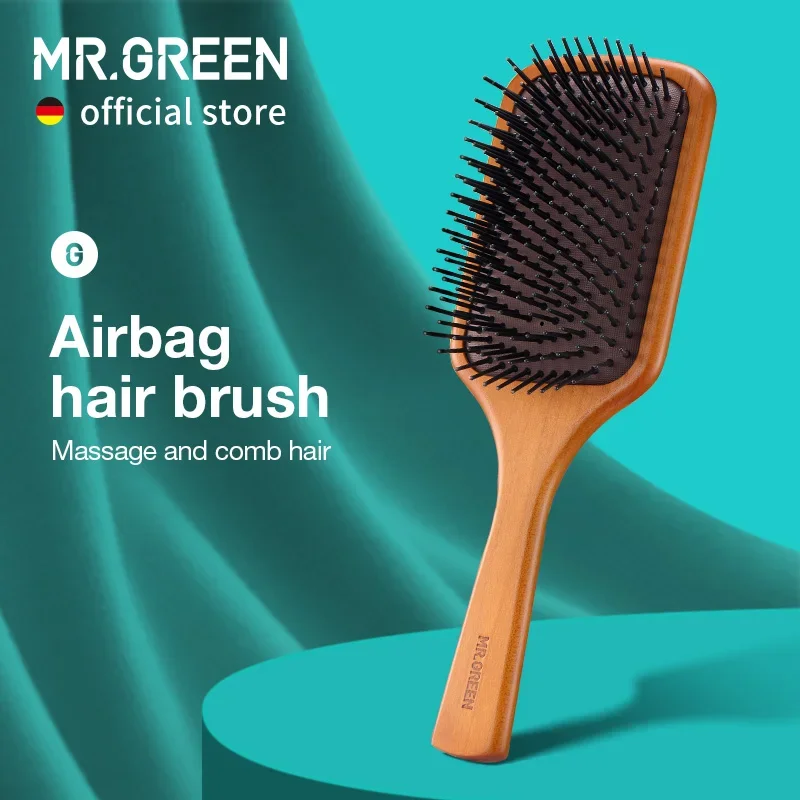 MR.GREEN 헤어 브러시 천연 메이플 와이드 보드 마사지 두피 에어 쿠션, 곱슬 긴 머리용 미세 치아 빗, 여성 남성
