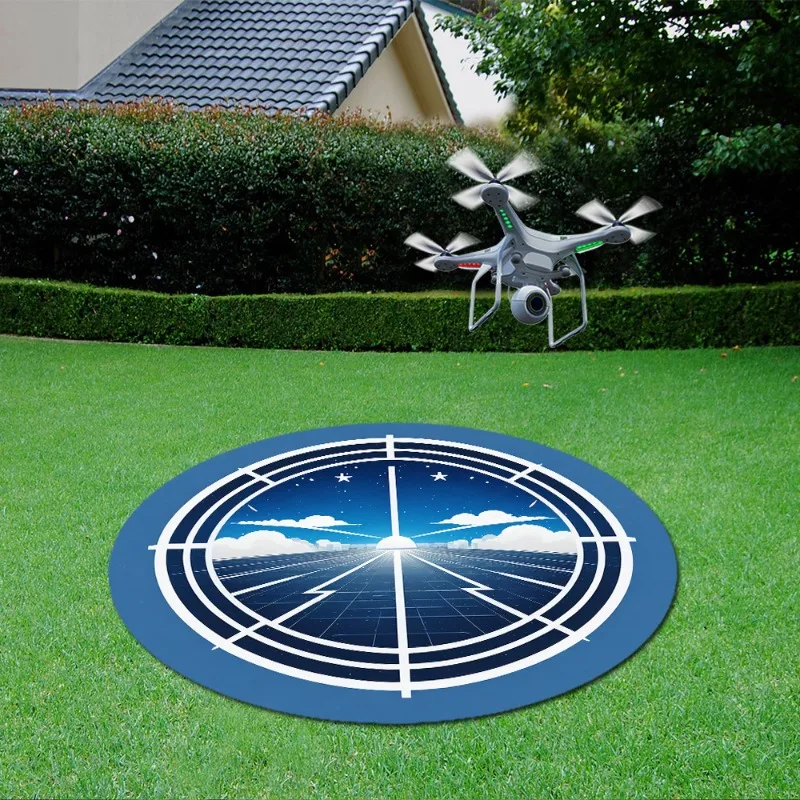 Tapis de sol imperméable 80x80cm avec un motif géométrique, utilisé sous une table de jardin.