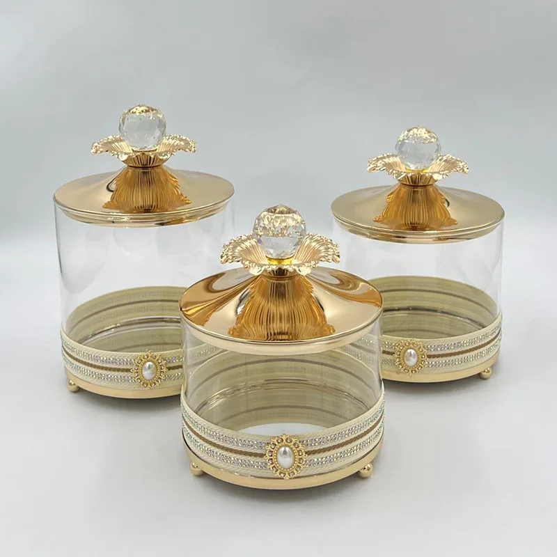 European Style Transparent Glass Candy Jar Metal Decorative Jar Luxury Scented Candle Bottle Interior Jewelry Box Art Decoration 3