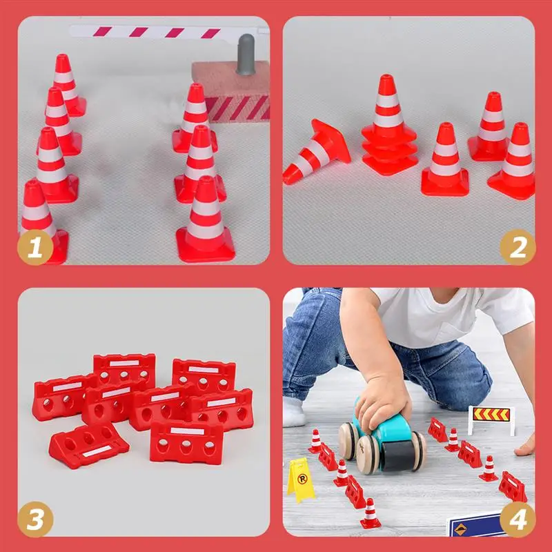24Pcs Kids Traffic Roadblock Road Parking Cone Traffic Road Signs Playset Roadblocks Toys Plastic Warning Signs
