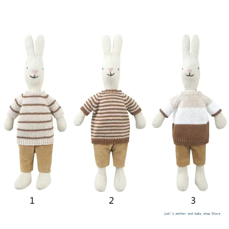 

67JC Knit Stripe Sweater Cartoon Rabbit Stuffed for Children Soft Stuffed Appease Sleeping Toy Gift for Sleeping