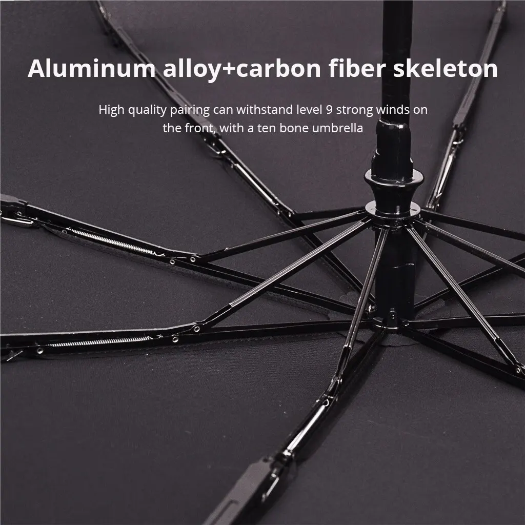 Folding Umbrella 1PC Ten Bone Automatic Black Glue Reinforcement And Thickening For Sun And Rain Protection