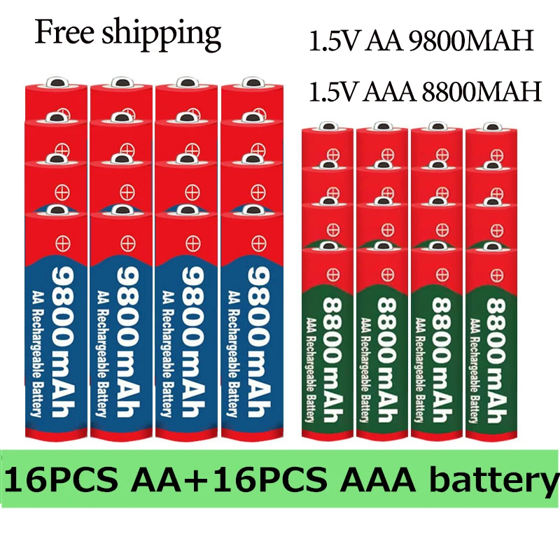 Free Shipping AA+AAA Battery 1.5V AA 9800 MAh+1.5V AAA 8800 MAh