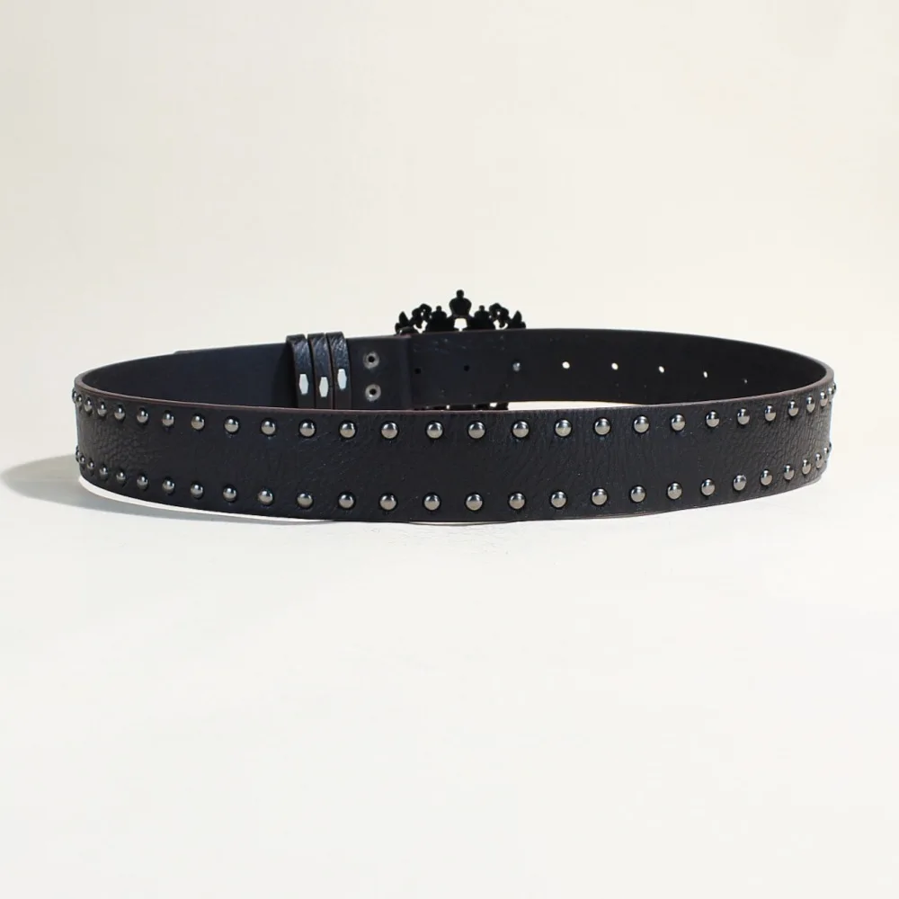 Schwarzer PU-Ledergürtel im Punk-Stil mit Metallnieten, Unisex, Gothic-Modeaccessoire – Detail 4