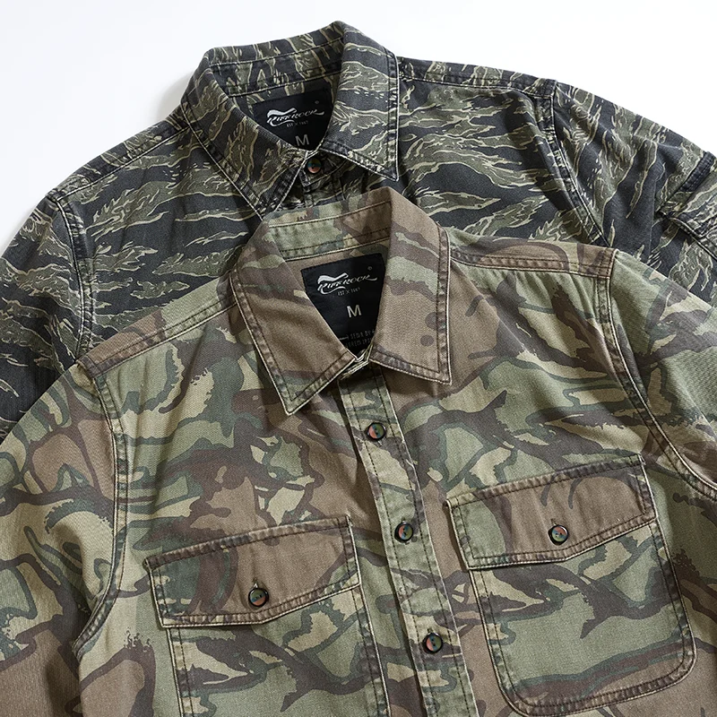 Camouflage- Full Sleeves Shirt | V-Neckline, Double Chest Pockets & Wooden Buttons