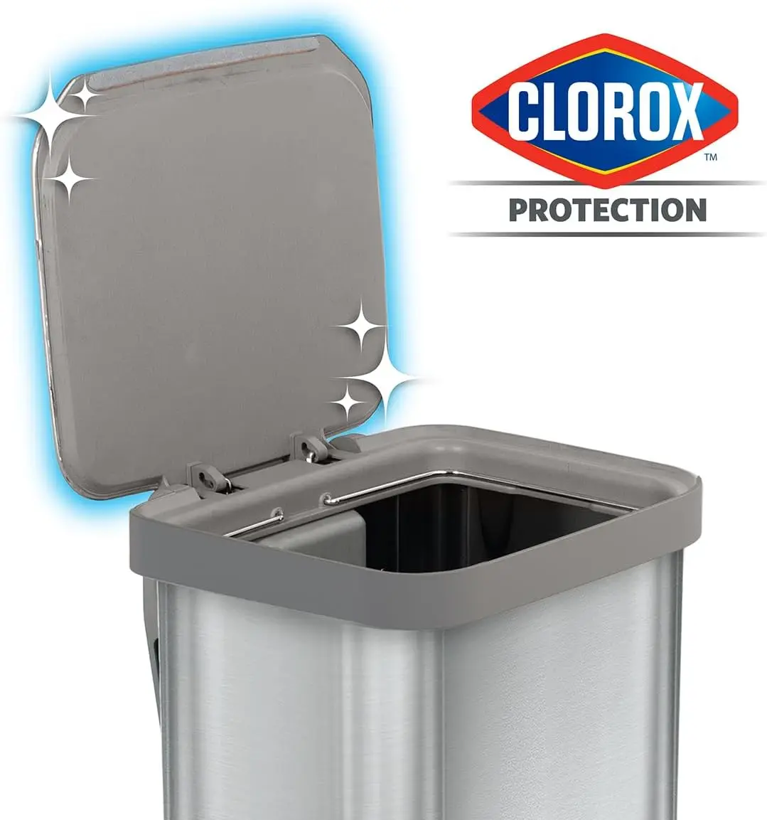 Stainless Steel Step Trash Can, Series 2 with Clorox Protection Large Metal Kitchen Garbage Bin with Soft Close Lid, Foot Pedal