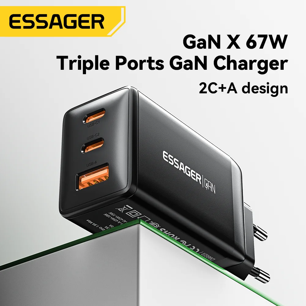 Essager 67W GaN USB Charger Quick Charge QC3.0 PD PPS USB Type C Charger For IPhone 14 13 Macbook Laptop iPad Xioami Samsung S23
