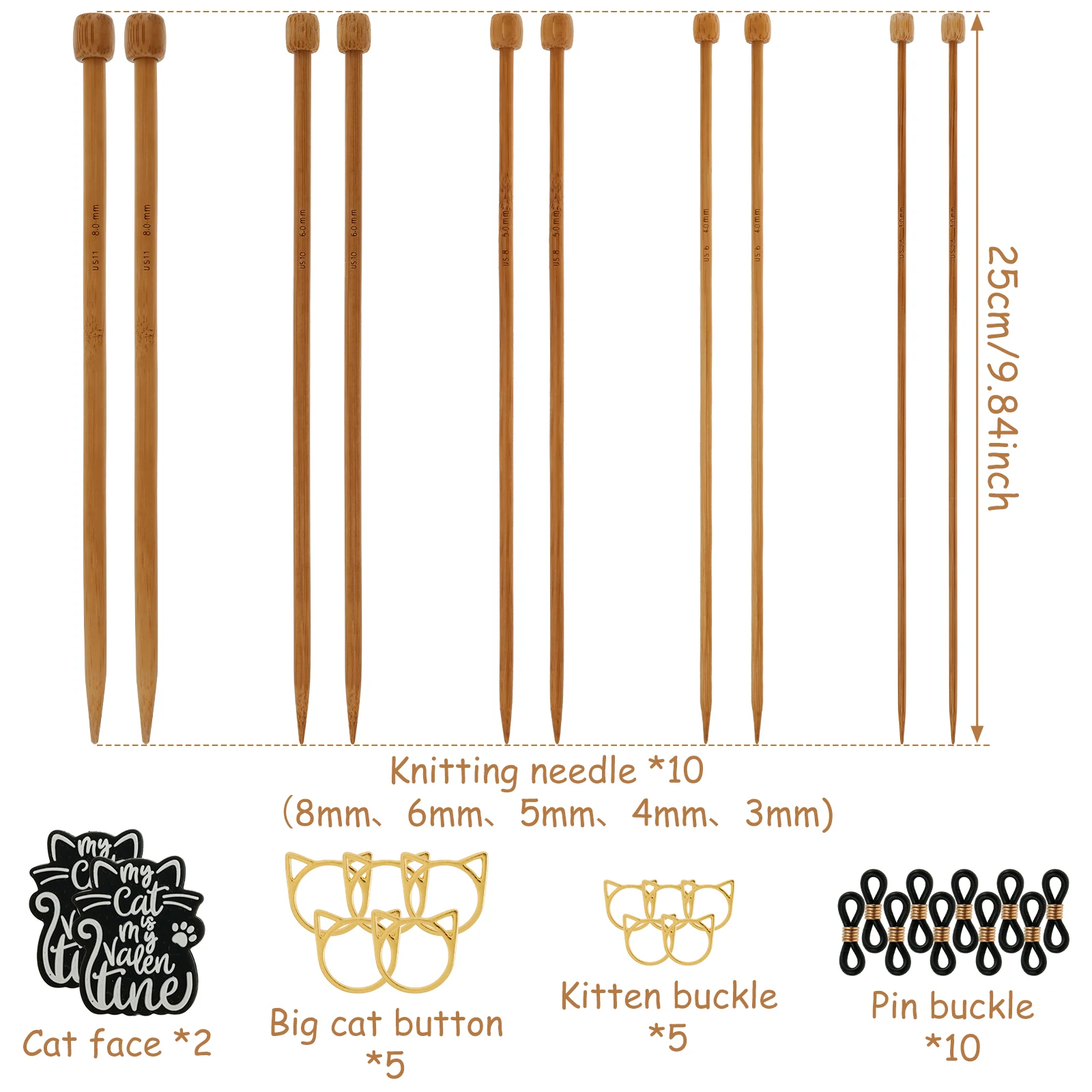 초보자용 DIY 뜨게 바늘 세트, 대나무 뜨게 바늘, 뜨게 액세서리 포함, 9.84 인치 뜨게 바늘, 10 개
