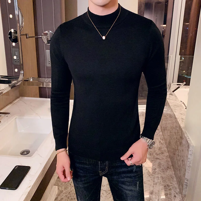 

Men's Base Herren Pullover For Men Sweaters Knitted Sweater Solid Color Half-Long Sleeve Turtleneck Sweater DJ983