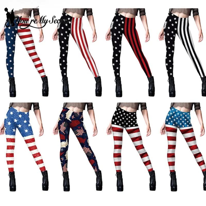 [You're My Secret] New American flag Stripes Printed Yoga Pants Women Push Up Fitness Gym  Trouser Pencil Leggins