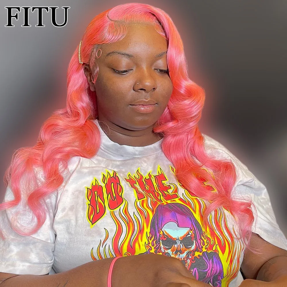 

FITU Pink Transparent 13x6 13x4 Lace Frontal Human Hair Wig 613 Colored Plucked With Baby Hair 5x5 Lace Closure Wig