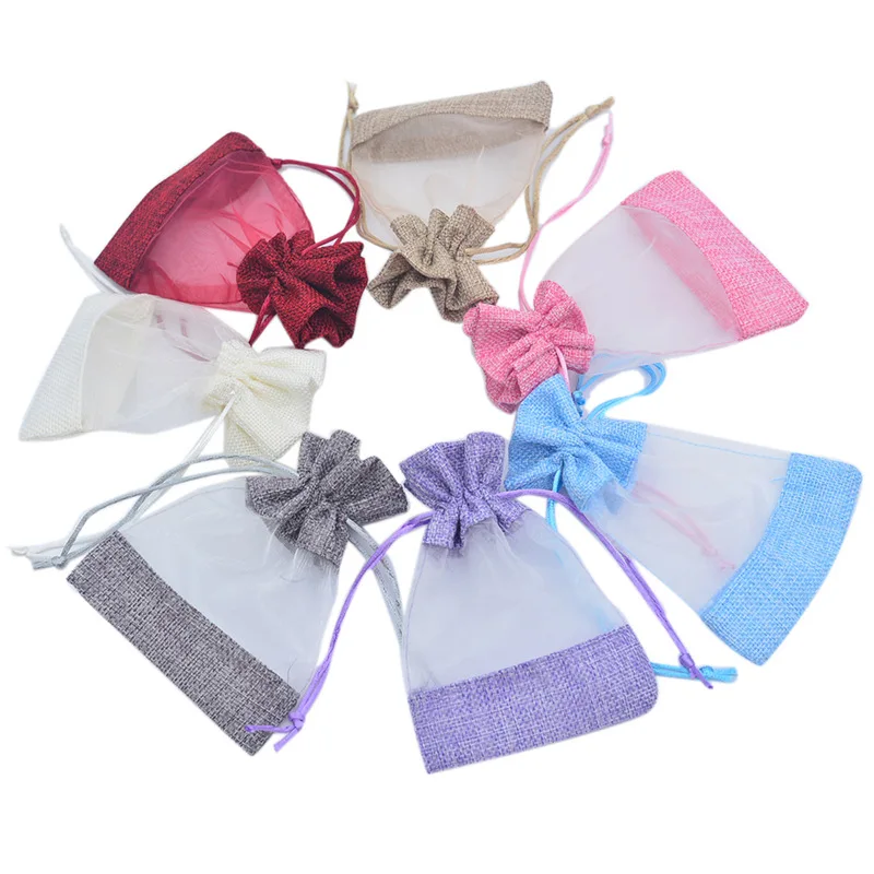 10*14cm Windowed Burlap Bags With Drawstring Rolled Edges Gift Bags Jewelry Packaging Display Candy Storage