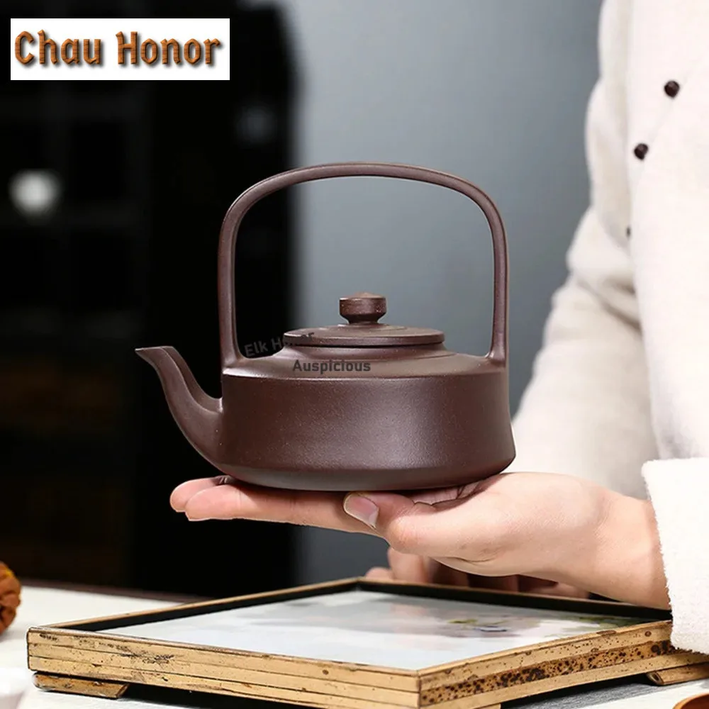 350ml Antique Yixing Purple Clay Teapot Raw Ore Purple Mud Filter Tea Infuser Handmade Hoop Handle Tea Pot Chinese Zisha Teaware