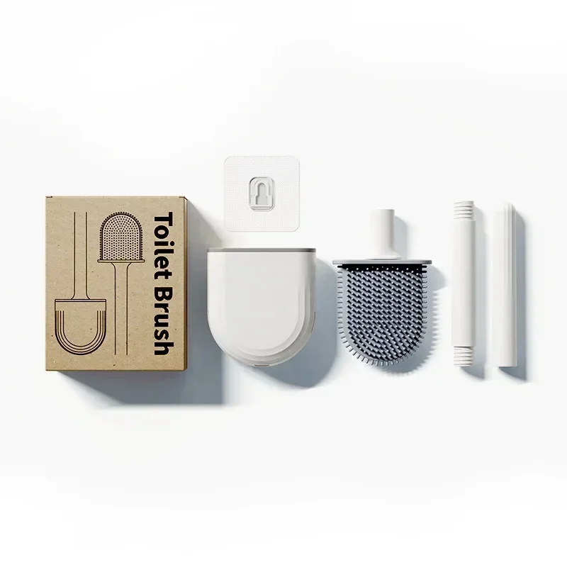 Hanging Toilet Brush Water Leak Proof with Base Silicone Wc Flat Head Flexible Soft Bristles Brush with Quick Drying Holder toilet brush set toilet brush holder