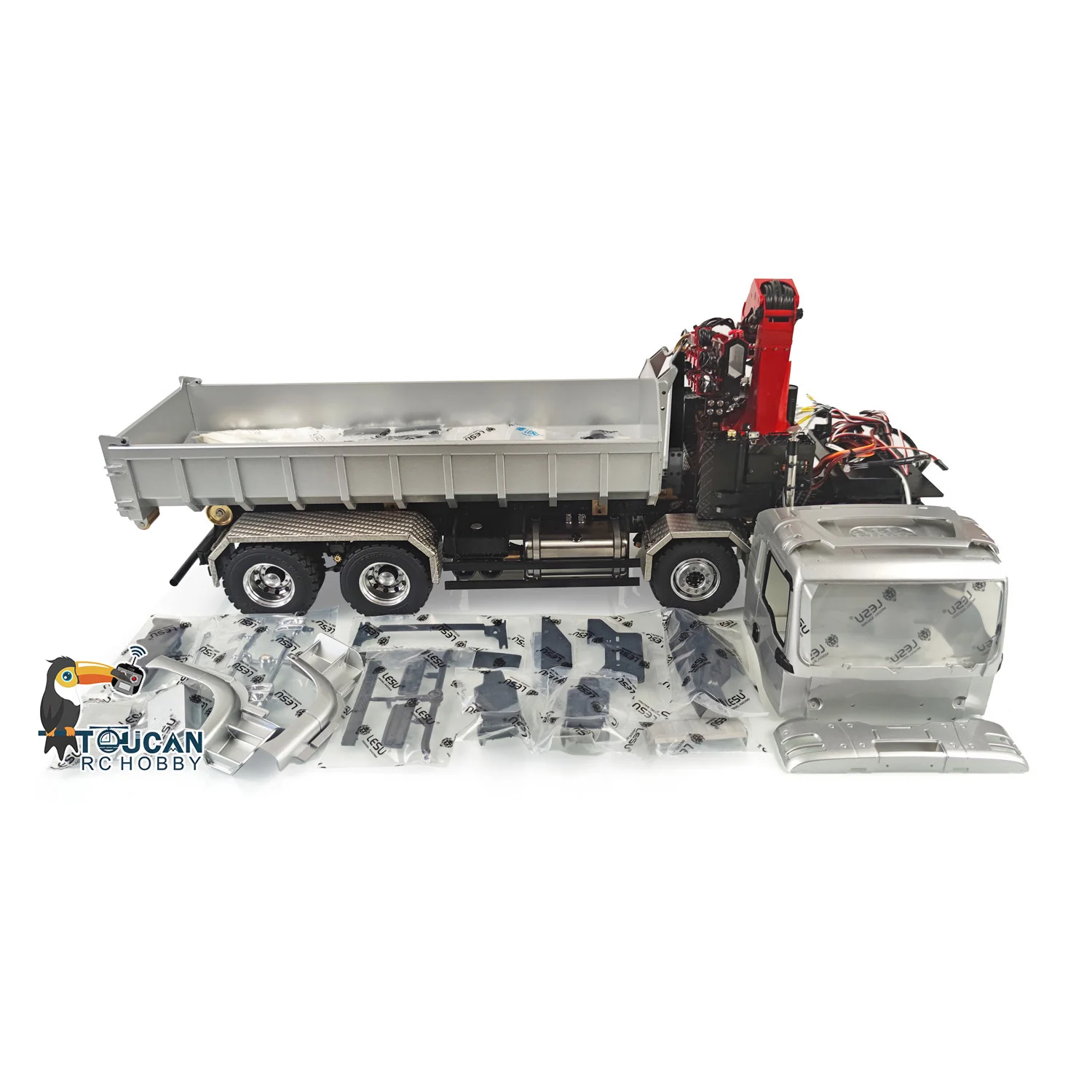 LESU 1/14 Metal RC Hydraulic Dumpper Truck Remote Control Roll-On Crane Tipper Model Toys for Boys Gift Painted TH19852 4