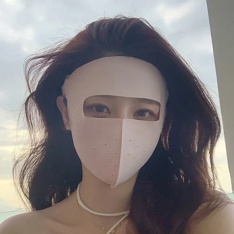 Summer Ice Silk Sunscreen Mask Full Face UV Protection Thin Breathable Forehead Cover Anti-UV Sun Shield Breathable Face Mask