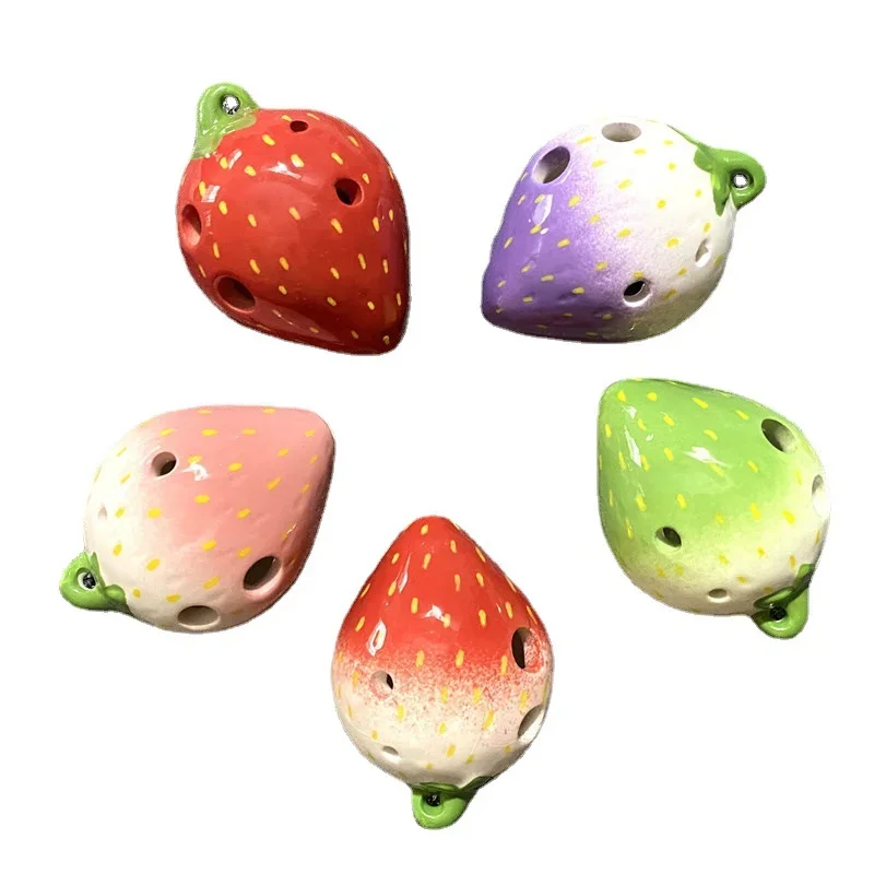 Strawberry Fruits Ocarina 6 Holes Creative Gradient Color Students Ceramics Handmade Ac Tone Orff Instruments for Beginners