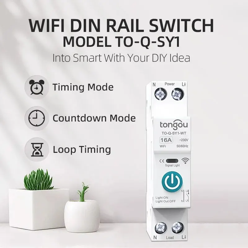 Smart Switch Tuya WiFi Smart Circuit Breaker 1P 63A DIN Rail for Smart Home Wireless Remote Control WiFi Switch by APP TONGOU smart switch circuit breaker