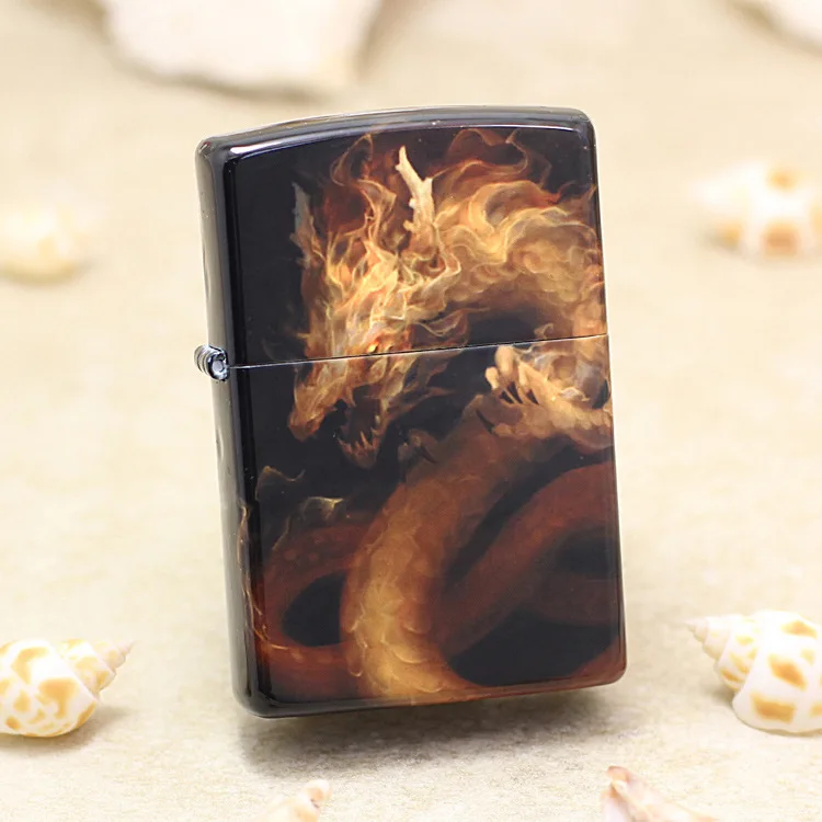 Genuine Zippo Flame Dragon Oil Lighter Copper Windproof Cigarette