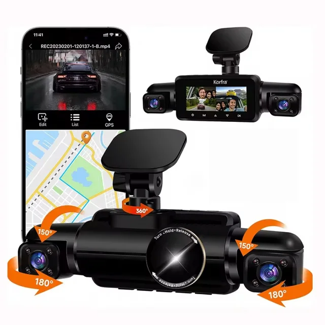 360 Degree Dash Cam Front Rear and Inside 4 Channel 1080P Dashboard car Camera Wi-Fi G-Sensor Night Vision Parking Monitor 1