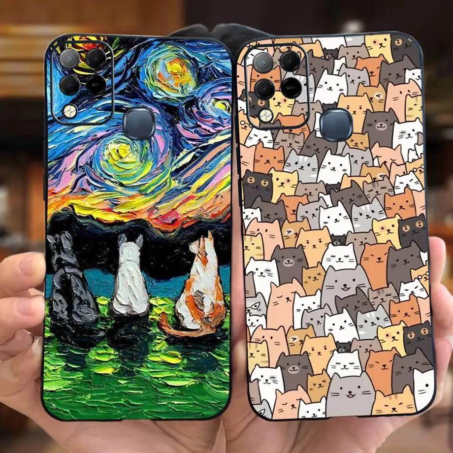 For Infinix X689F X689 Case Infinix Hot 11 G37 Hot 10S NFC 10T Coque Funda Soft Silicone Camera Protected Black Cat Space Man 2