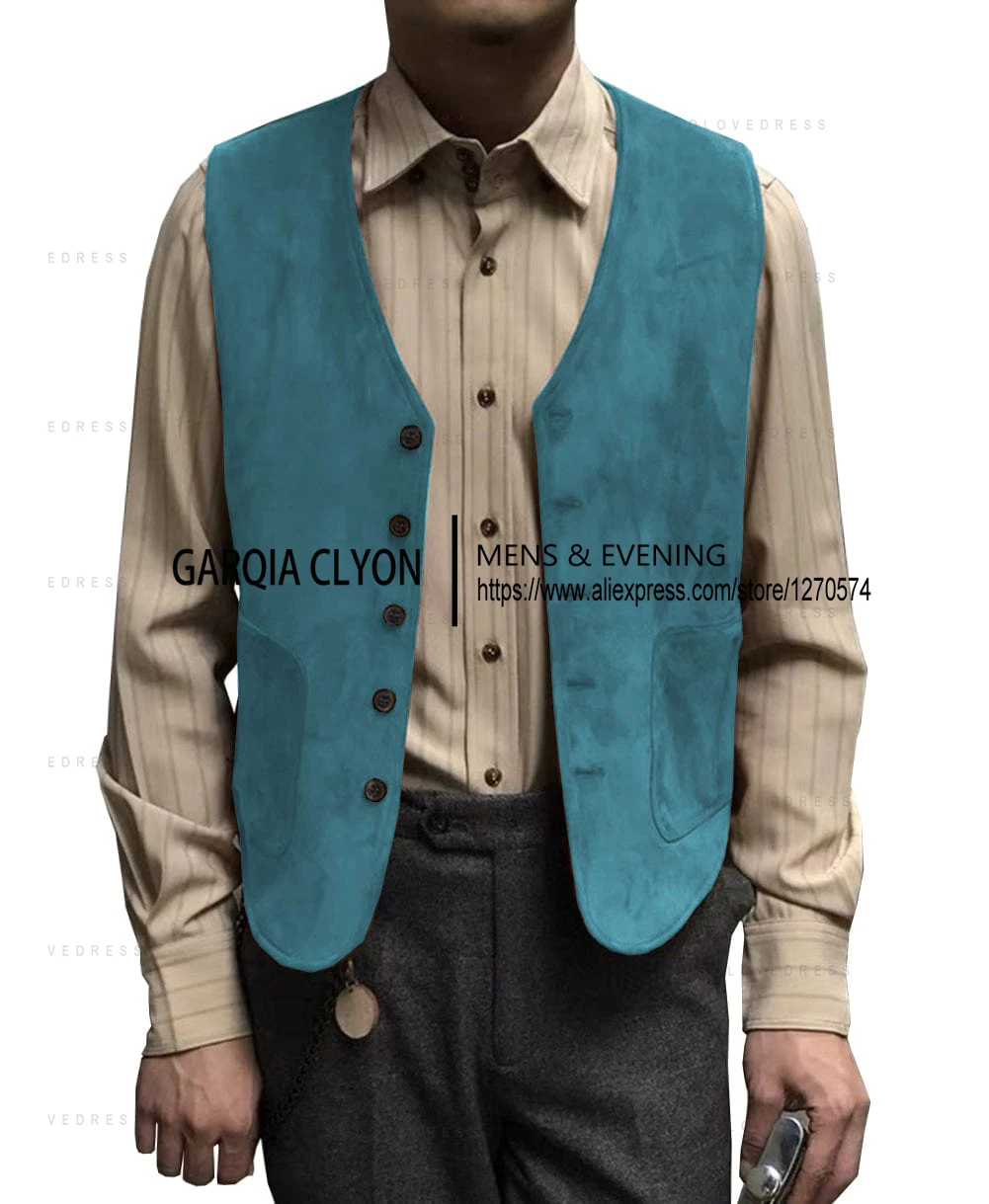 Casual Men's Fashion Suede V Neck Waistcoat Denim jacket  Single Breasted Men’s Vest 4