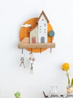 Cartoon Solid Wood Key Storage Holder Rack Indoor Porch Wall Hanging Hat Bag Coat Hanger Home Entrance Decor Decorative Hook 1